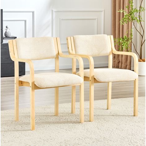 Lot de 2 chaises de salle à manger avec accoudoirs, bois courbé, tissu teddy blanc (1/5)