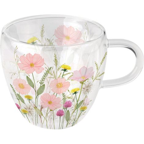 Tasse à thé en verre double paroi fleurs sauvages