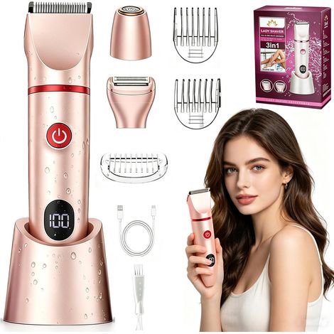 Rasoir Electrique 3 en 1 Femme, Tondeuse Femme Intime, Étanche IPX7 Douche Humide/Sec, Écran LED (1/5)