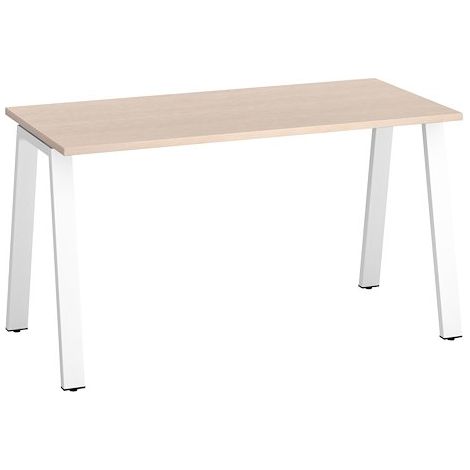 Bureau droit individuel chêne clair 140 x 60 cm, piétement métal blanc - Arch - Maxiburo