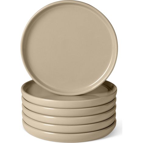 Assiettes à Salade en Grès Émaillé, Lot de 6 Pièces, 21,1cm, Compatible Micro-Ondes et Lave-Vaisselle, Couleur Gris Lin (1/5)
