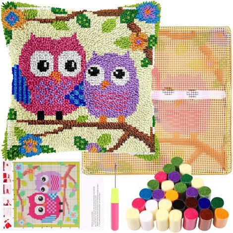 Ensemble de taies d'oreiller au crochet pour enfants ou débutants - Ensemble de taies d'oreiller crochet avec crochet à laine pour adultes - Kit DIY de crochet à laine pour taies d'oreiller (1/5)