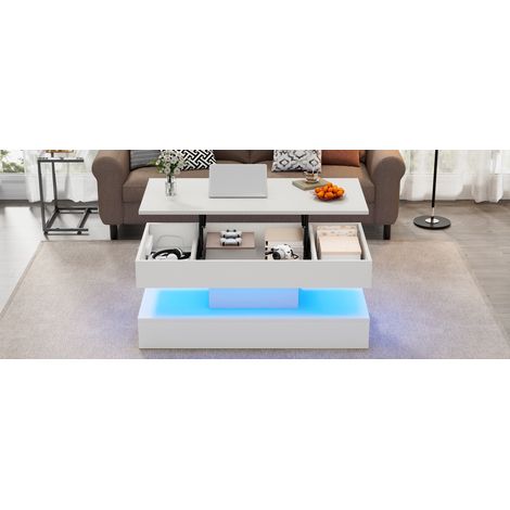 Table basse moderne avec éclairage LED et espace de rangement dissimulé - table d'appoint à relevage hydraulique, 1005042 cm, capacité de charge 50 kg (1/5)