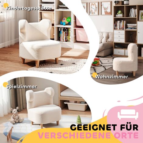 Fauteuil enfant en peluche à oreilles d'ours, housse molletonnée, mousse confortable, beige (1/5)