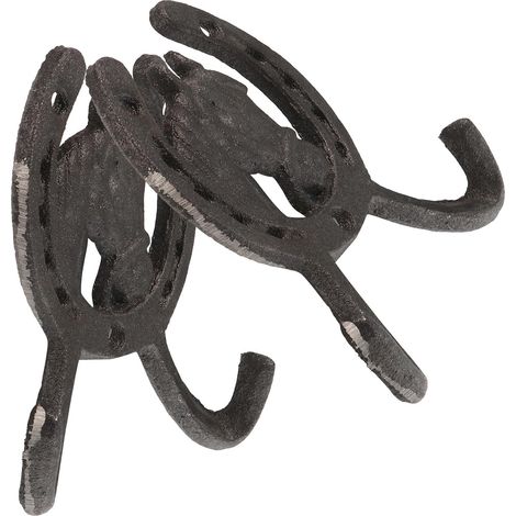 Filiyano-Lot de 2 crochets muraux vintage en fonte noire en forme de fer à cheval pour chapeaux et manteaux (1/5)