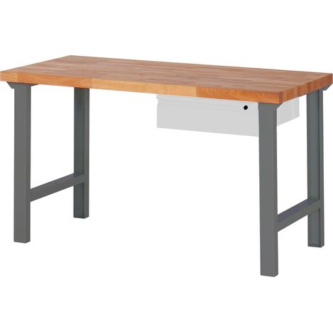 STIER Werkbank Premium, 1 Schublade, Maße 150x70x84 cm, aus pulverbeschichtetem Stahl und Buche, ideal als Montagewerkbank, robust und vielseitig für anspruchsvolle Werkstattanforderungen