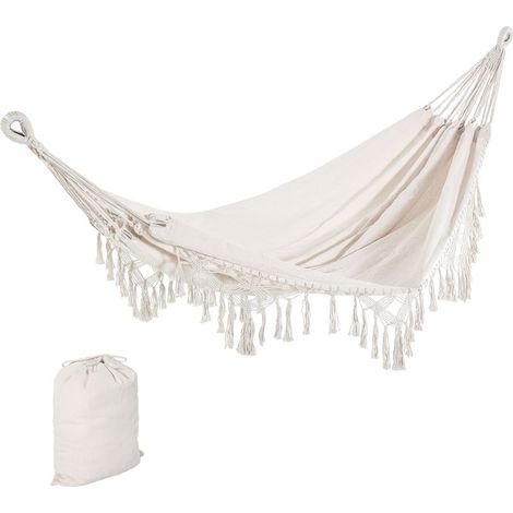 Hamac de Voyage Portable Style bohème Chic Toile de hamac dim. totales 2,88L x 1,5l m Coton Polyester Beige (1/5)