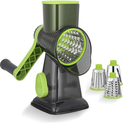 Mandolina manual de cocina, cortador de verduras multifunción con 3 cuchillas desmontables, para patatas, zanahorias, queso, frutos secos, etc. (Verde) (1/5)