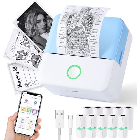 Impresora Térmica Portátil - 2 Pulgadas - Bluetooth - Batería Recargable 1200 mAh - Resolución 200 dpi - Compatible iOS y Android - 10 Rollos Papel - 1 Unidad (1/5)