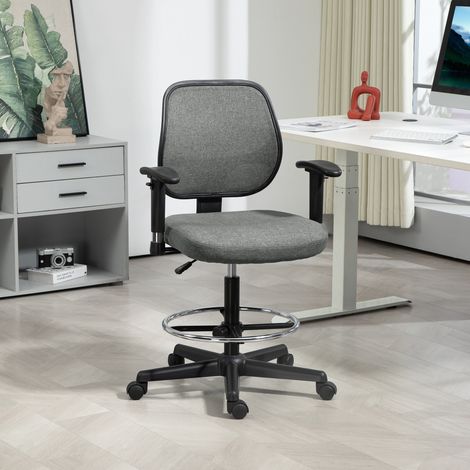 Fauteuil de bureau assise haute réglable, accoudoirs, dim. 60l x 57P x 97-119H cm sur roulettes, gris