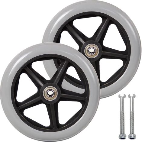 7 Zoll Vorderradrolle, 2 Stück Rollstuhl-Ersatzräder, rutschfester Vollreifen, 170 mm Grau in Schwarz, Räder für Rollstühle, Rollatoren, Gehhilfen (Grau)