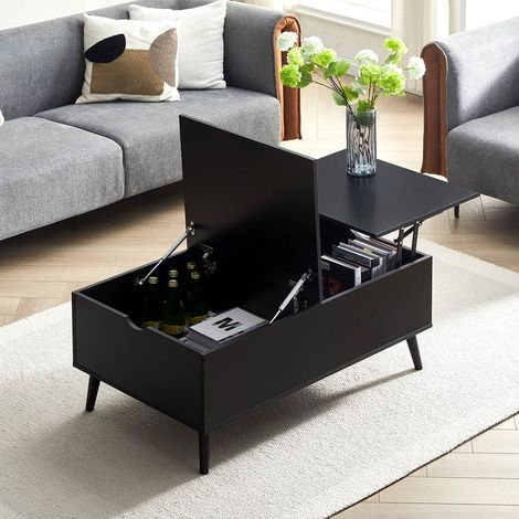 Lift Top Coffee Table for Living Room, Modern Coffee Table with Hidden Storage and Flip Top, 3 in 1 Rectangle Centre Table for Home Office Dining Room Black (1/5)