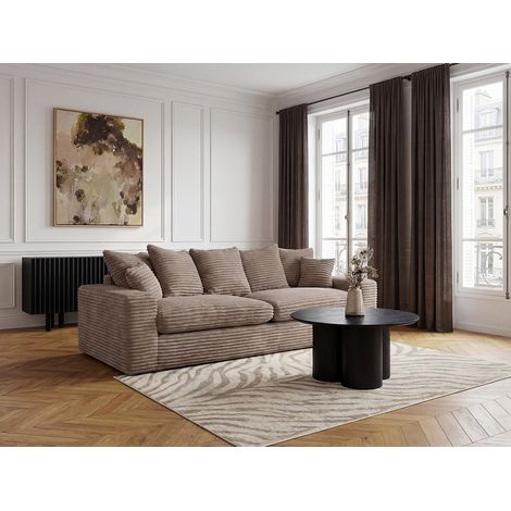 BOBOCHIC - Canapé droit fixe 3 places NEVADA gros côtelé doux   Taupe