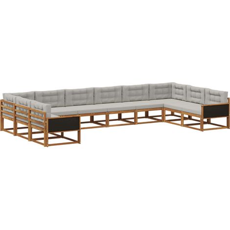 Set di divani da esterno 10 pz Naturale e Grigio Chiaro vidaXL (1/5)