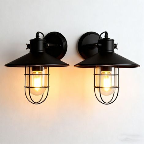 (2X) Applique Murale Vintage D'Intérieur Lampe Murale Rétro E27 Applique Murale Fer Noire (1/5)