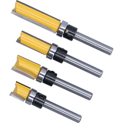 4-teiliges Set Zier- und Scharnierfräser, rund, silber-gelb, 1/4"-Schaft, bündig, Zapfenschneider (1/5)