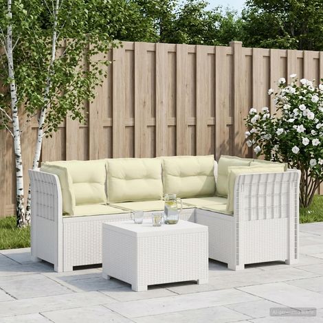 Canapé de Jardin 4 Places Modulaire en PP Style Rotin avec Table et Coussins Blanc - PANGIVO (1/5)