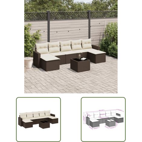 vidaXL 8-tlg. Garten-Sofagarnitur mit Kissen Braun Poly Rattan