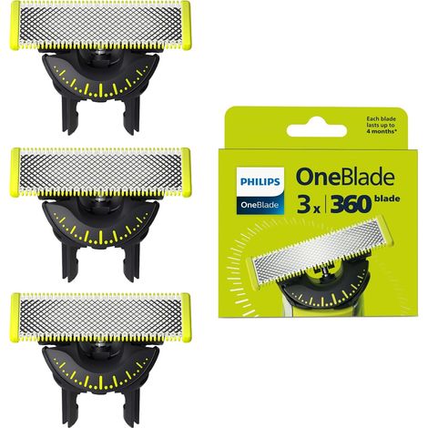 Compatible avec le Philips OneBlade 360 - Tête de rasage de rechange pour rasoir/tondeuse électrique OneBlade, 3×360 lames, référence QP210 QP220 QP65 QP2520 QP2630