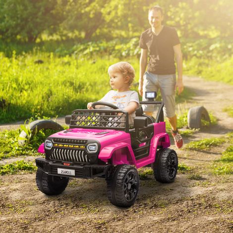Voiture électrique rose pour enfants avec batterie 12V, télécommande à vitesse réglable, phares USB Klaxon, fuchsia