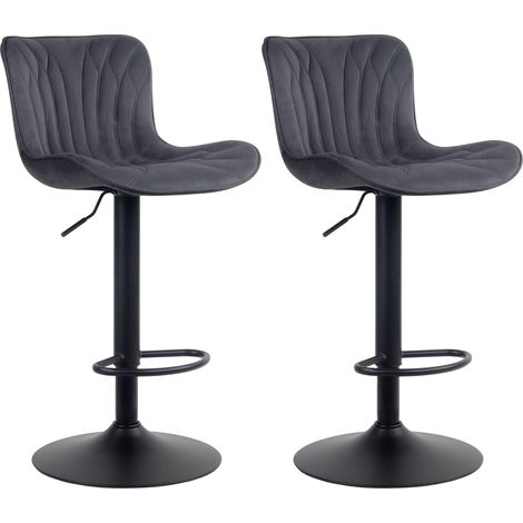 Juego de 2 taburetes de bar sillas altas con costuras decorativas en tela de terciopelo negro patas de metal negro 100004329 (1/4)