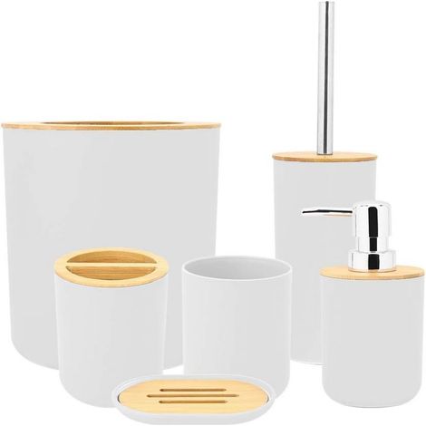 Ensemble 6 pièces Accessoires de salle de bain, Bambou et PP, Design moderne, Noir, Pour maison et hôtel (1/5)