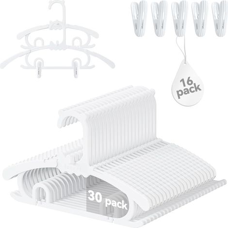 Cintres Bébé - Réglables 28,3 cm à 39,5 cm - Avec Clips Détachables - Empilables - Pour Nouveaux-Nés à Adolescents - Lot de 30 (1/5)