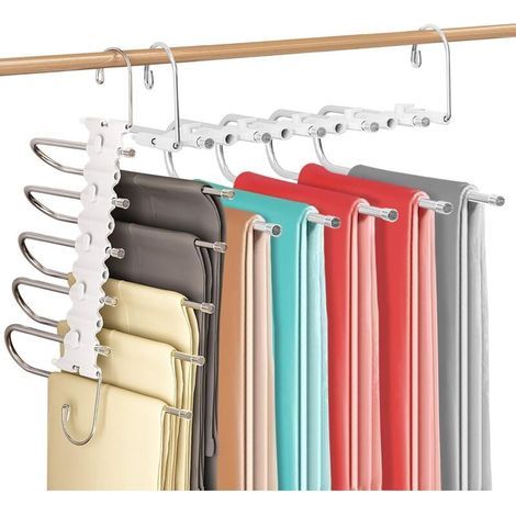 5 en 1 Cintre Pantalon Gain de Place, 2 PCS Ceintre pour Pantalons, Multifonctionnel Porte-Pantalons Pliable Antidérapant Cintre Multiple pour Écharpes, Jeans, Vêtements, Serviettes (1/5)