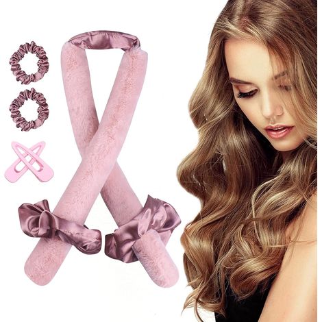 Bandeau à bigoudis sans chaleur, bigoudis sans chaleur avec pinces et chouchou, rouleaux doux en peluche et 100 % soie pour cheveux longs, idéal pour dormir, kit de coiffure DIY pour femmes et filles 