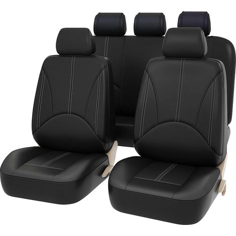 Couverture de Siège de Voiture Universelle 11 Pièces - Housse de Siège Auto Complet Ensembles - Couvre/Protecteurs de Sièges Avant et Arrière Similicuir, Noir (1/5)