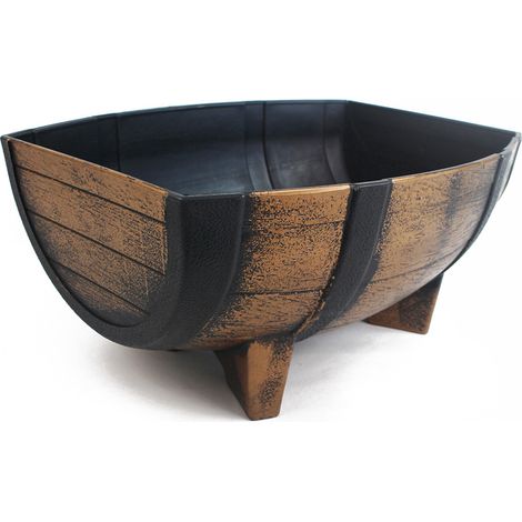Jardinière rustique en forme de tonneau, en plastique résistant aux intempéries, avec filtre amovible pour intérieur/extérieur (1/4)