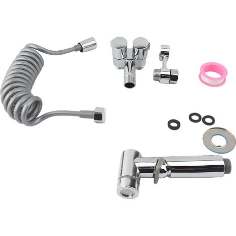 Ensemble de douchette de bidet pour toilettes en acier inoxydable 304, double vanne de contrôle 1 entrée 2 sorties, douchette portable pour le nettoyage des animaux domestiques dans la salle de bain (1/5)