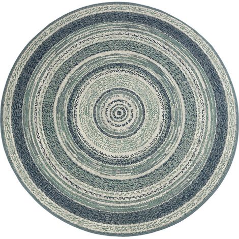 Tapis d'extérieur Pour terrasse et balcon Zoe Bleu Rond ∅ 120 cm