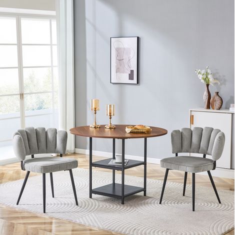 Ensemble table ronde 107 cm MDF noyer et 2 chaises grises, gain de place salle à manger FloraGrace (1/5)