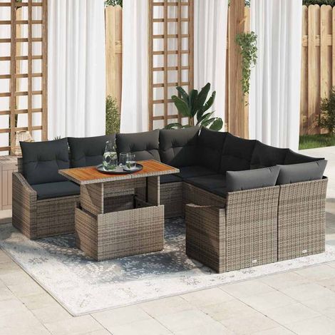 Garten Essgruppe mit Kissen 9 pcs Grau und Braun