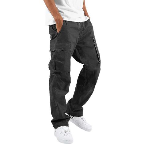 Pantalon Homme Tactique Multi Poches Cargo Droit Coupe Baggy Taille Haute Travail Décontracté (1/2)