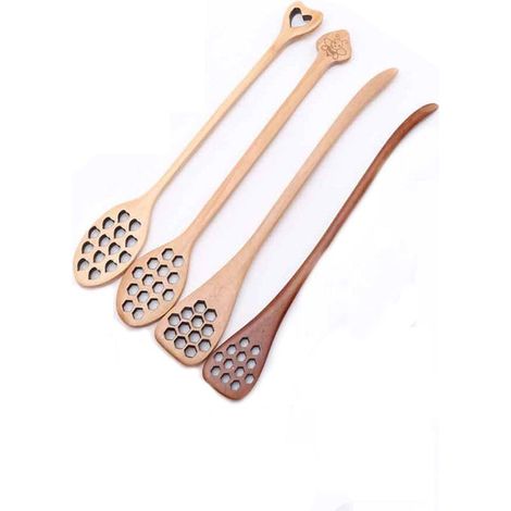 Set de 8 pièces - Cuillère brassante à café avec manche longue - Tige brassante en bois - Tige brassante à,5 cm - Couleur, 18.5 (1/5)