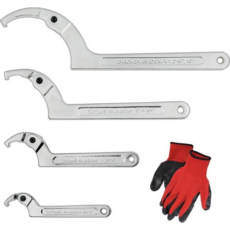 Clé à Crochet réglable en C,Cle a Ergot Reglable pour Vérins Hydrauliques, Machines Mécaniques, Véhicules, (4 pcs.) 3/4-2", 1 1/4-3", 2-4 3/4", 4 1/2-6 7/10" Clé à Ergot Articulée (1/5)