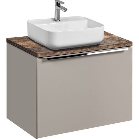 Waschtisch-Unterschrank Set 60cm PUEBLA-56-TAUPE in taupe mit Vintage Eiche, Keramikbecken, 2 Softclose-Schubkästen, B/H/T 60,4/62,5/46 cm (1/5)