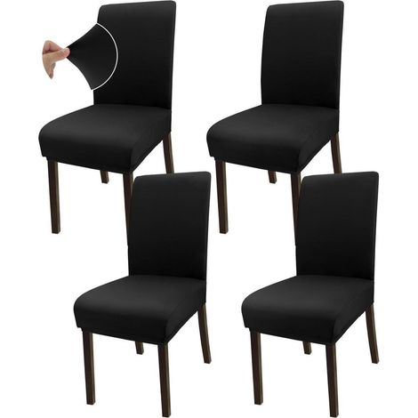 Stuhlhusse 4er Set Schwarz, Super Dehnbar Mikrofaser für Esszimmerstühle (1/5)