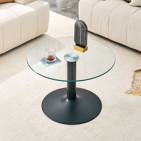 Table basse ronde en verre d'environ 70 cm – table d'appoint avec plateau en verre trempé et structure métallique robuste, table de salon moderne en or / noir / argent (1/5)