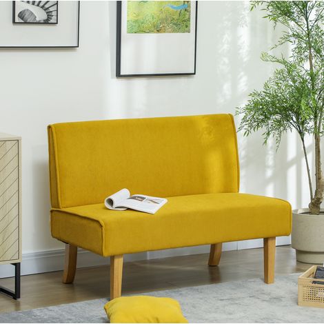 Canapé 2 places 110x62x85 cm jaune en polyester effet côtelé sans accoudoirs (1/5)