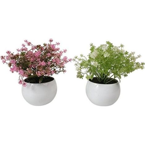 TRADE SHOP - Set 12pz Mini Pianta Fiori Artificiale Con Vaso In Pp Sferico ø8x17cm Decorazione 241247 - (1/2)