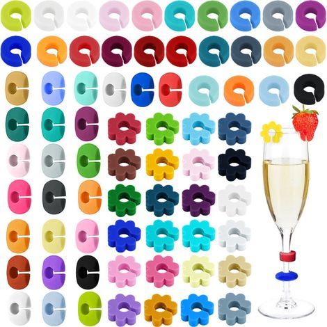 72 Pièces Marqueurs de Verre, Marqueur de Verre Verre à Boire Réutilisable Marqueur de Verre Réversible Silicone Coloré Marqueur de Verre à Vin pour Verre à Vin Bouteille Tasse Verre à Boire Bar Décor