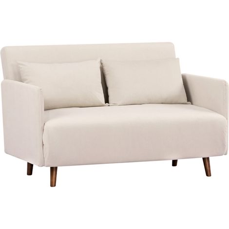 Drawer – Canapé convertible 2 places en velours côtelé L120cm – Beige – Mécanisme clic-clac – Design scandinave moderne – Pieds en bois massif (1/5)