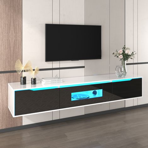 TV cabinet, matching colours in high-gloss white and high-gloss black, with colour-changing LED lights (1/5)