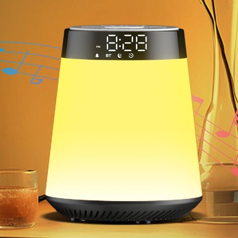 Réveil Lumineux Simulateur d'aube Bluetooth Lampe de Chevet Multicolore Reveil Lumière avec 9 Min Snooze, 30 Sons pour l'Aide au Sommeil, 12 Couleurs Veilleuse, Minuteur, Cadeaux Pour Garçon Fille (1/5)