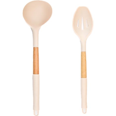 Ustensiles De Cuisine En Silicone Et Bois - Résistance Haute Température - Pour Casseroles Antiadhésives - Lot De 2 (1/5)