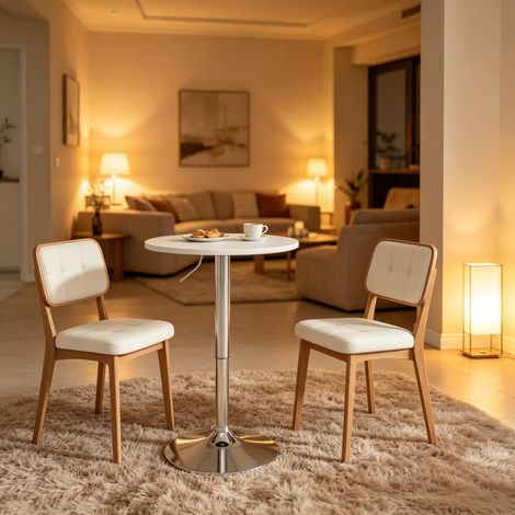 Table ronde élégante en bois pour salle à manger, bar et café, table d'appoint polyvalente, meuble moderne, lot uniquement table principale. (1/4)