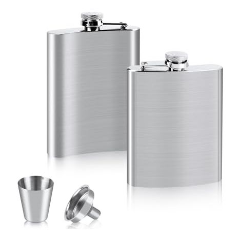 [JAMAIS UTILISÉ]Flasque a Alcool en Acier Inoxydable 2 Pièces, 4/8oz Flasque de Whisky avec 1 Entonnoir et 1 Verres à Vin lasque de Poche Portable Étanche Flasque Alcool pour Randonnée Voyage (4oz/112 (1/5)